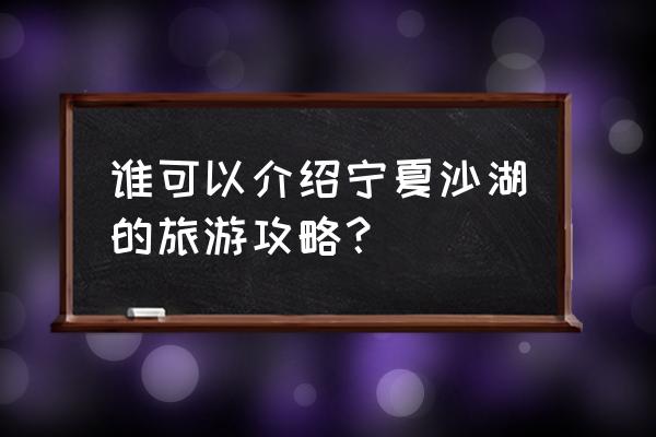 宁夏真正的旅游攻略 谁可以介绍宁夏沙湖的旅游攻略？