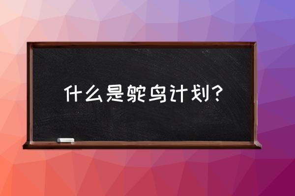 怎么对付鸵鸟最可怕 什么是鸵鸟计划？